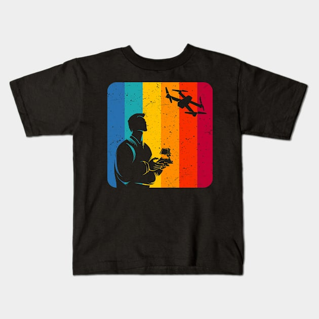 Drone Pilot Vintage Retro Drone Gifts Kids T-Shirt by Foxxy Merch